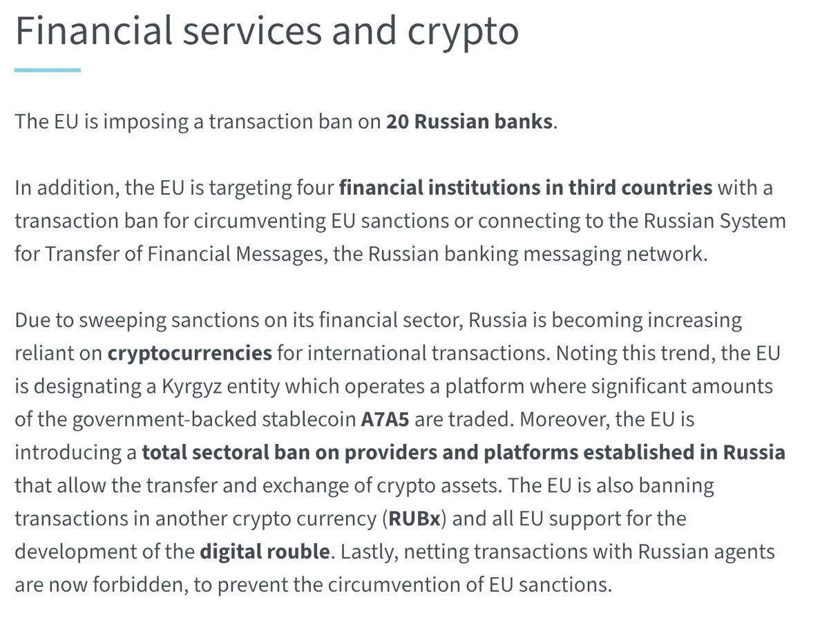 EU Adopts 20th Russia Sanctions Package, Expands Crypto Ban

The EU has approved