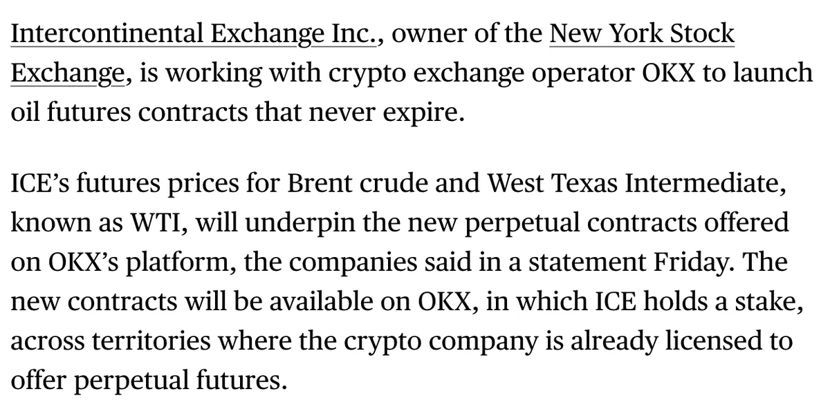 ICE and OKX to Launch Never-Expiring Oil Futures Tied to Brent and WTI!