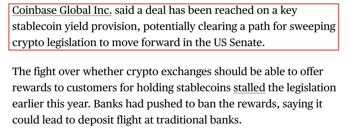 Deal reached on stablecoin yield provision, clearing path for US crypto bill

Ac