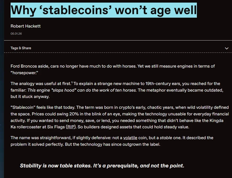 a16z crypto: Why 'stablecoins' won't age well

According to a16z crypto, the ter
