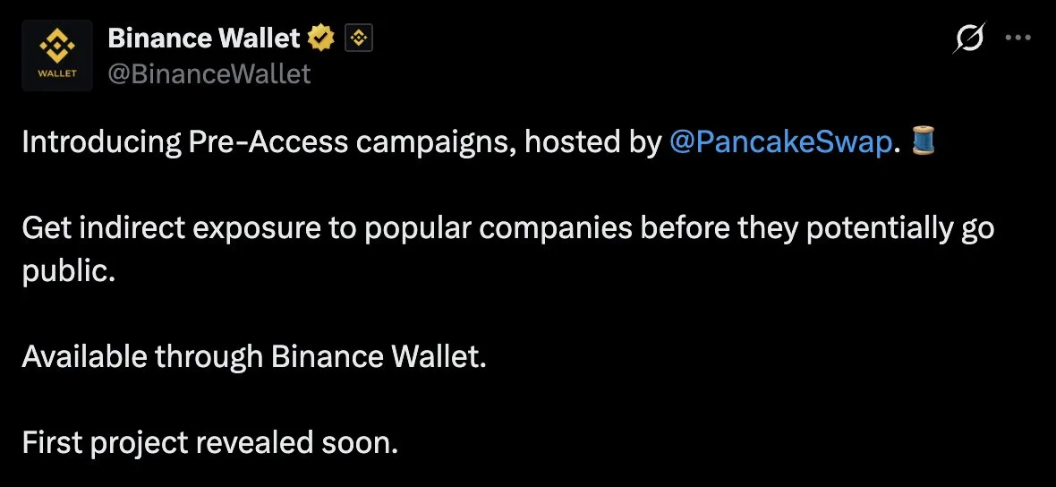 Binance Wallet Launches Pre-IPO Access via PancakeSwap