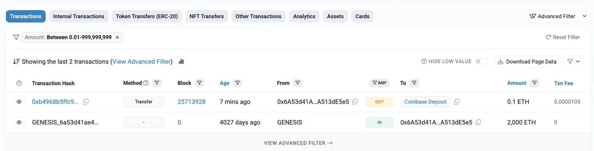 Ethereum ICO cüzdanı 11 yıl sonra Coinbase'e 0,1 ETH gönderdi