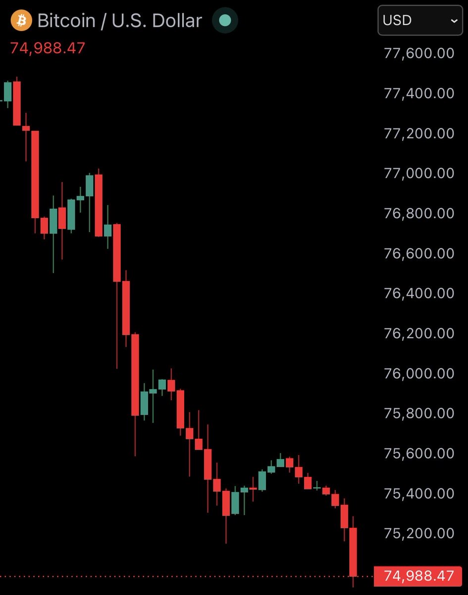 Le Bitcoin tombe en dessous de 75 000 $ alors que la pression de vente augmente