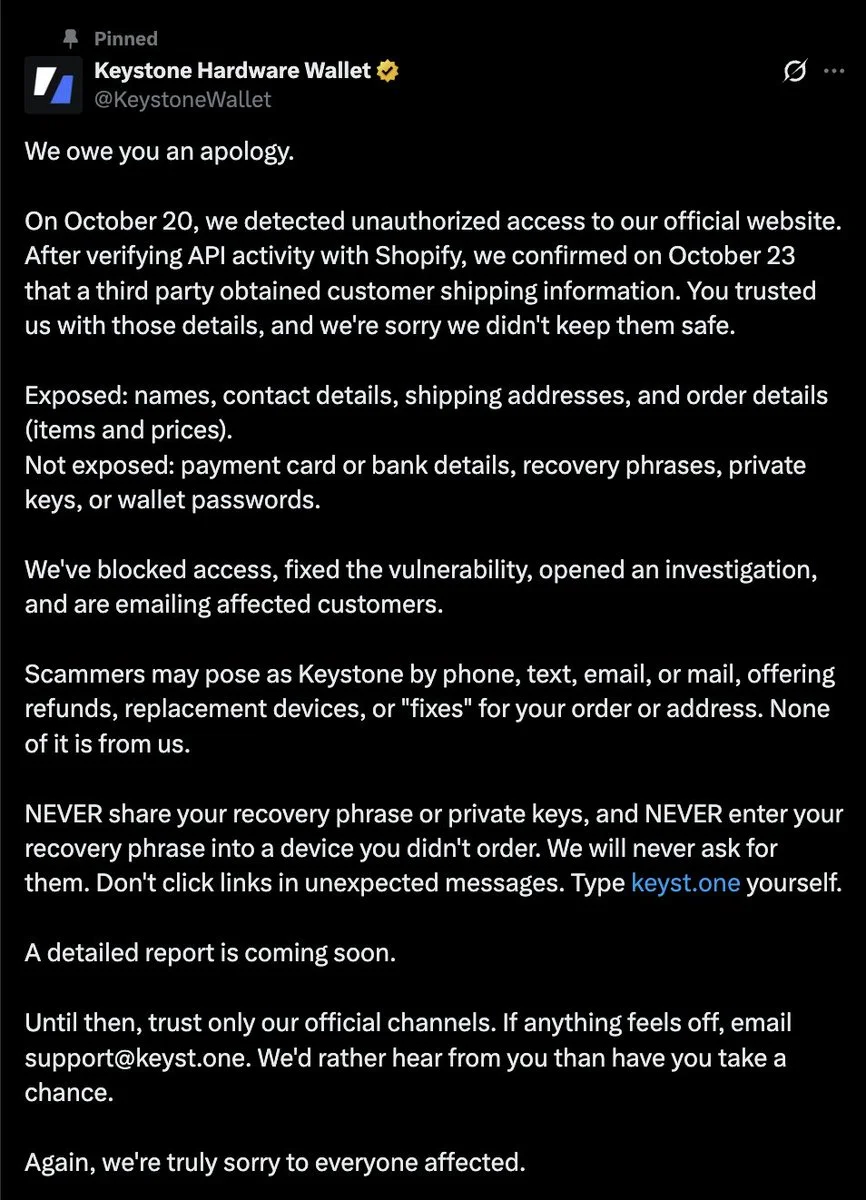 Keystone Confirms Customer Data Exposure at Official Site