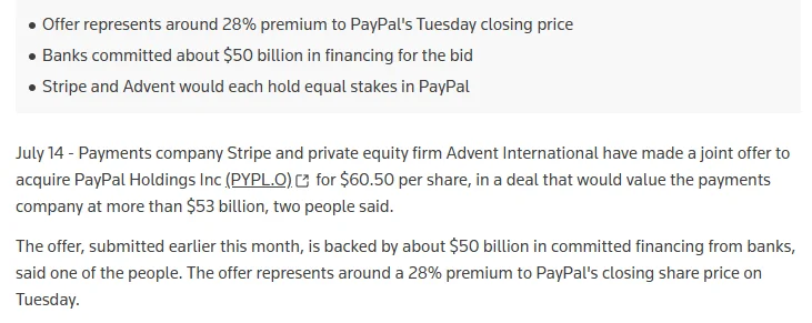 PayPal recebe oferta de 53 mil milhões da Stripe e Advent