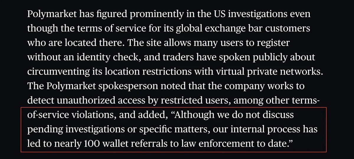 Polymarket refers ~100 wallets to law enforcement