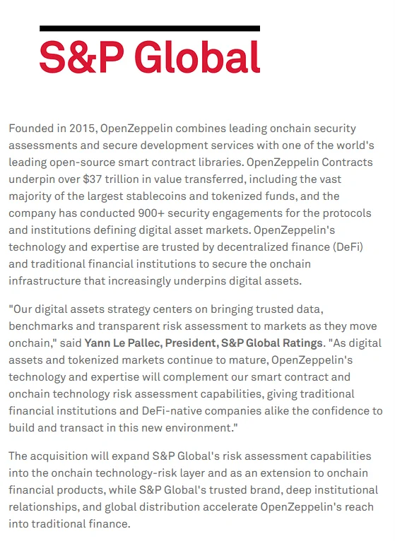 S&P Global Buys OpenZeppelin to Dominate Onchain Security