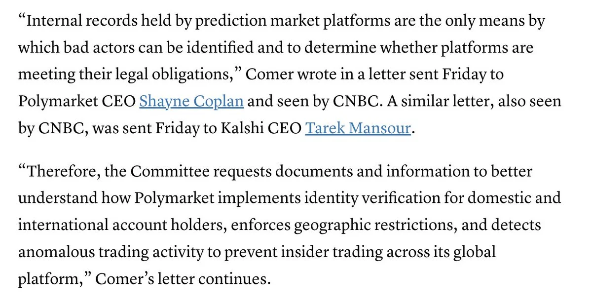 House Oversight Chair Launches Insider Trading Probe Into Kalshi and Polymarket!