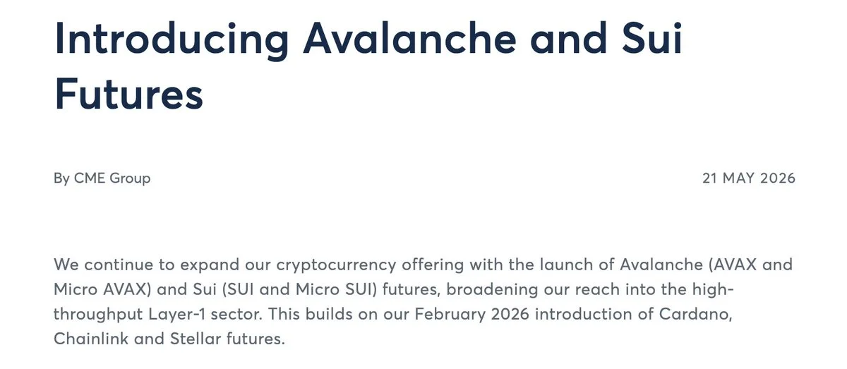 CME launches AVAX and SUI futures for institutional traders!