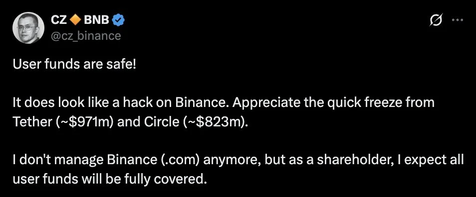 Binance Probes Suspected Hack After $2.3B in Stablecoins Frozen