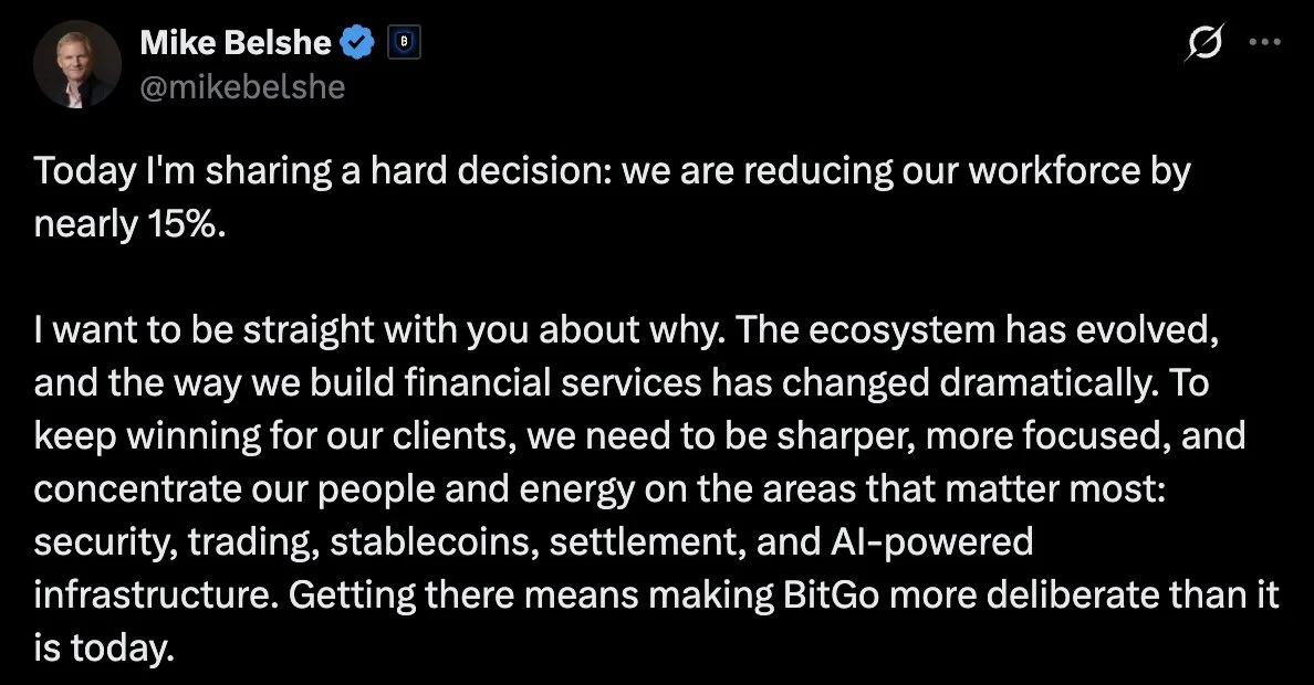 BitGo Cuts 15% of Staff to Pivot Toward Stablecoins and AI