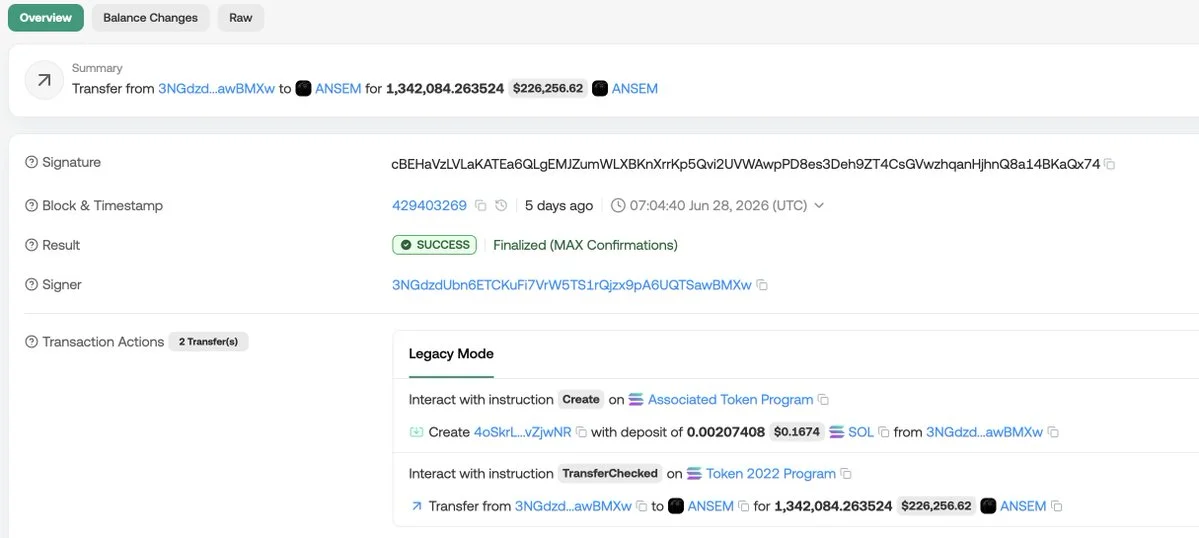 Un détenteur $ANSEM piège 226 000 $ dans un contrat de token inerte
