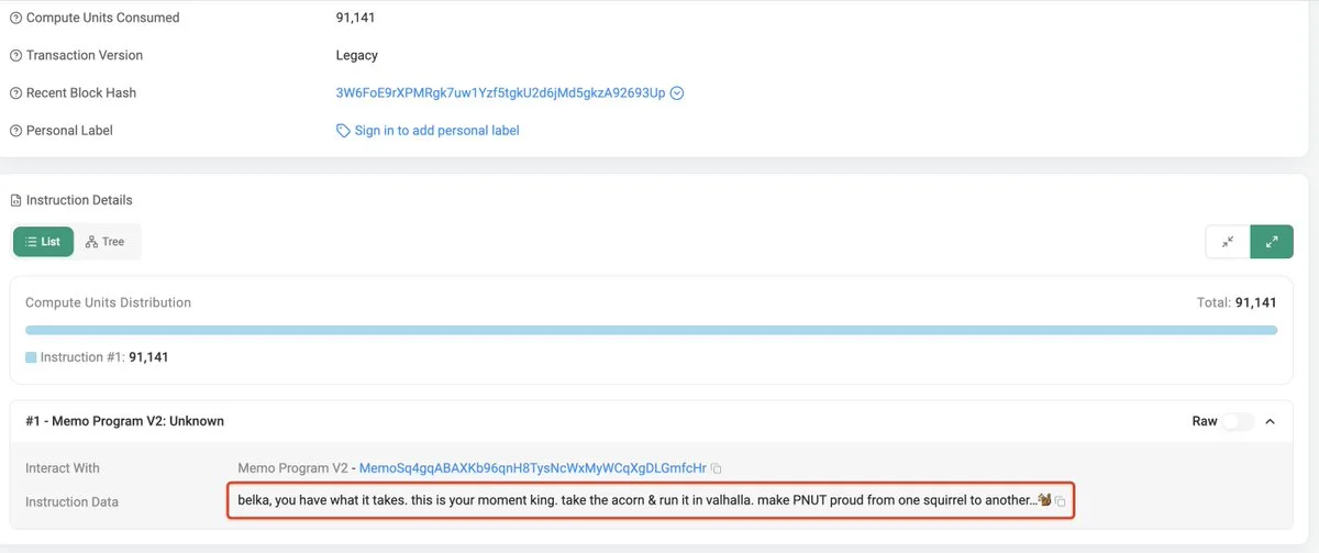 The deployer of $PNUT (pnutdeployer.sol) spent 49.5 $SOL ($4,341) to buy 1.79M $