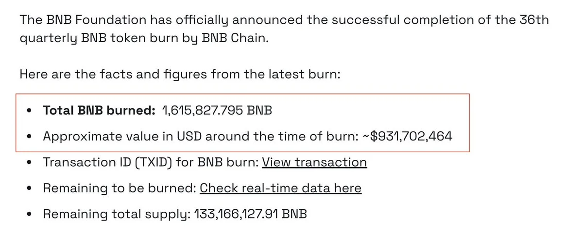 BNB Auto-Burn destrói $932M na 36.ª queima