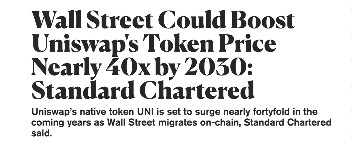 Standard Chartered prevé que UNI alcance los $100 para 2030 en RWA…