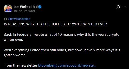 El presentador de Bloomberg advierte que esta podría ser la cripto-invierno más frío...