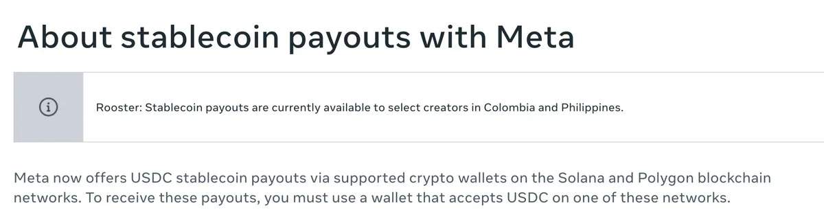 Meta Rolls Out USDC Payouts to Creators in Colombia and the Philippines

After s