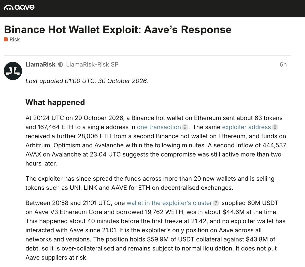 Aave, 19.762 WETH borçlanmasının ardından V3 ve V4’ü dondurdu