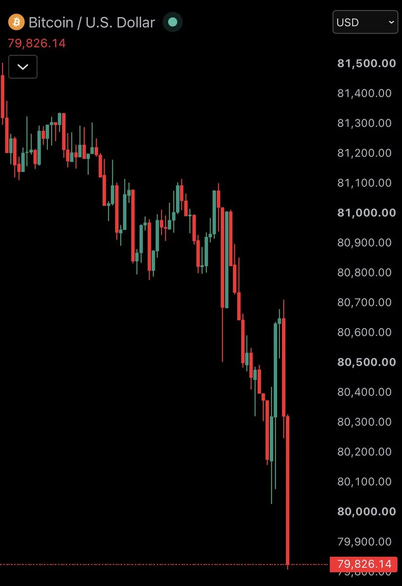 Bitcoin Falls Below $80,000 as Bearish Momentum Builds