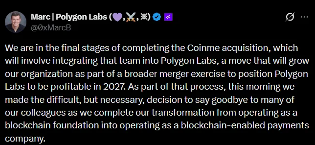 Polygon Labs streicht Stellen vor Coinme-Übernahme