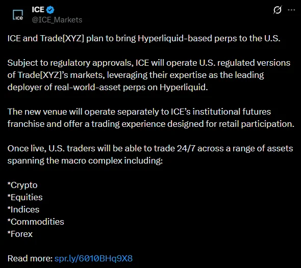 Hyperliquid Sürekli Vadeli İşlemleri ICE Anlaşmasıyla ABD’ye Gelebilir