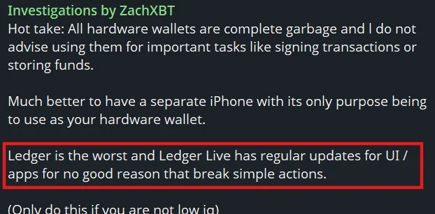 ZachXBT Slams Hardware Wallets as "Garbage," Targets Ledger