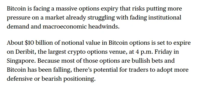 BTC : 10 Md$ d'options Deribit expirent vendredi