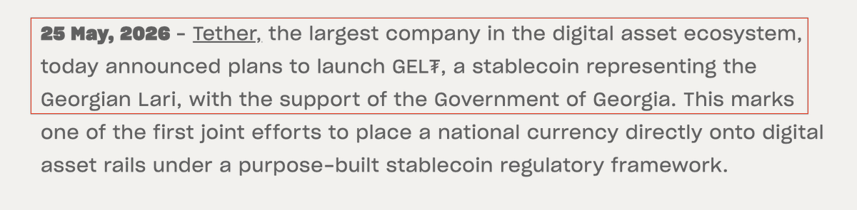 ¡Tether y Georgia se asocian para lanzar GEL₮, una stablecoin Lari respaldada por el gobierno!
