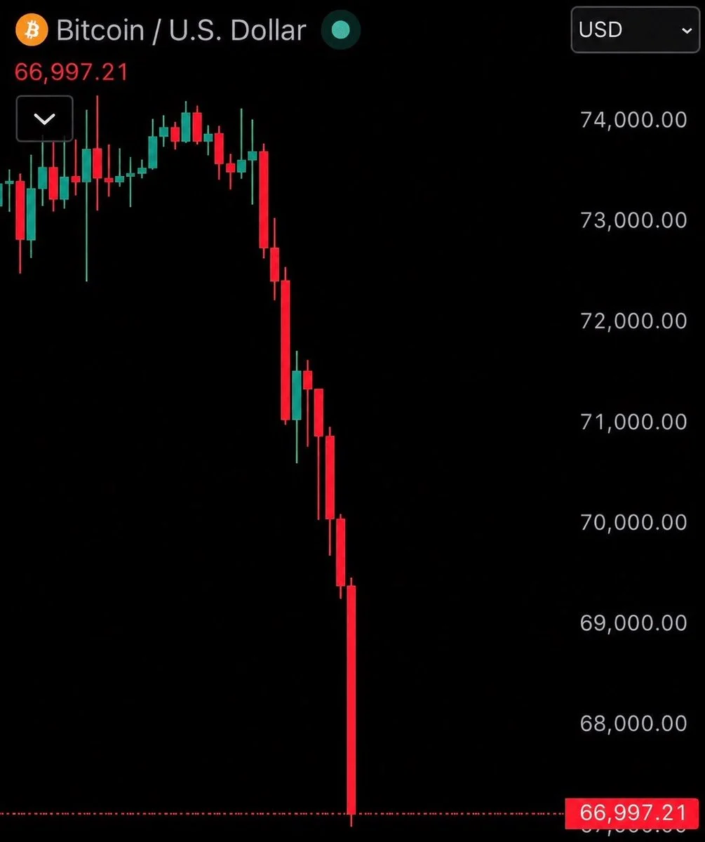 Bitcoin crashes under $67K as $700M liquidated in 2 hours!