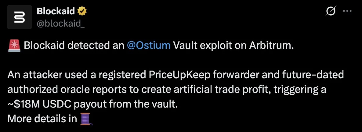 Ostium-Exploit leert 18 Mio. USDC aus Arbitrum-Protokoll
