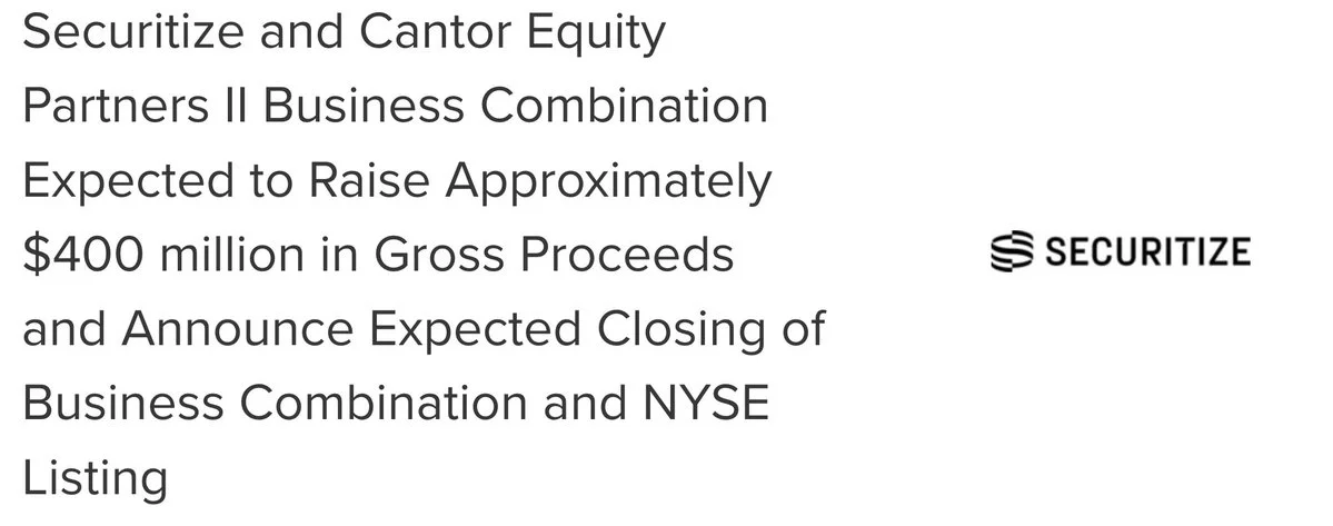 SECZ NYSE Listeleniyor: Securitize SPAC 400M$ Topladı